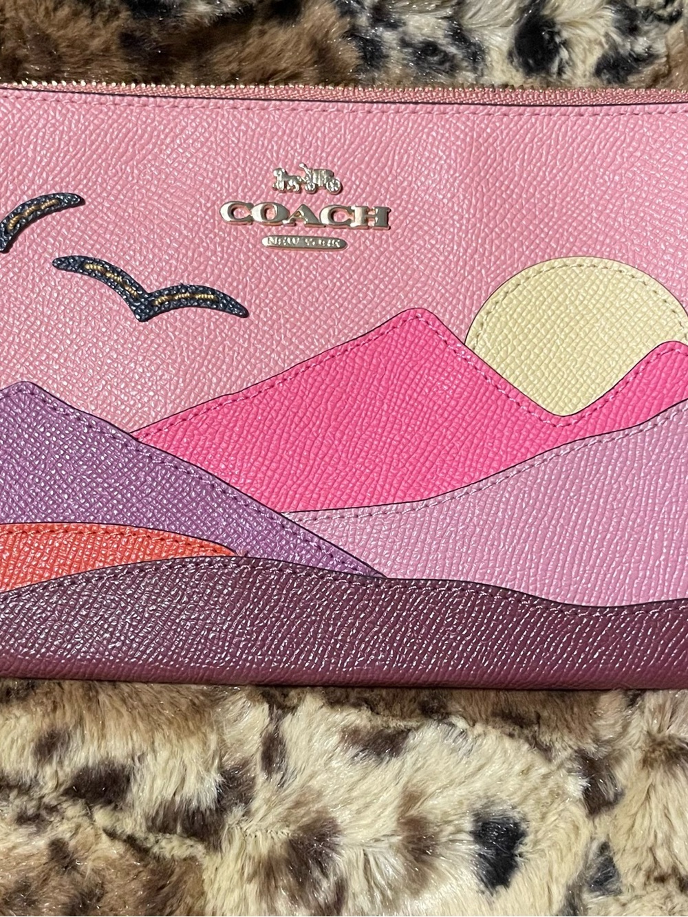 Coach Pink Multi-Tone Leather Wristlet with Mountain Appliqué